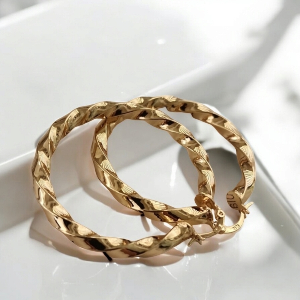 GOLD Hoop Earrings Twisted Chunky Thick Hoops Y2K Statement Hip Hop - Picture 13 of 14